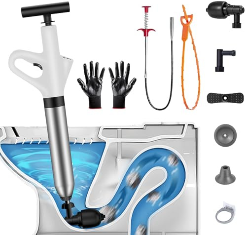 Rohrreiniger Druckluft, Abflussreiniger Pumpe mit Luftdruckanzeige, Rohrreinigungspumpe mit 4 SaugnäPfen für Waschbecken, Toiletten, Badezimmer, Dusche, Küche