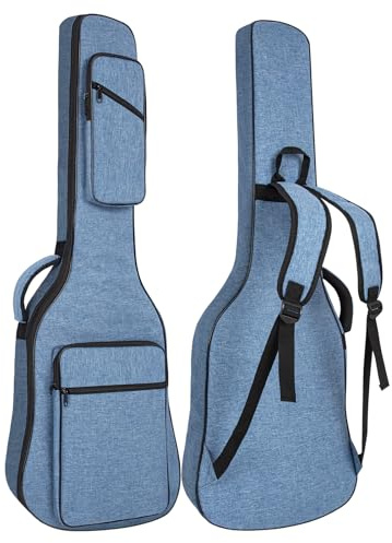 0.4in Thick Padding Backpack Soft Electric Guitar Gig Bag Padded Guitar Case Adjustable Shoulder Strap Gig Bag with Back Hanger Loop Electric Guitar Case (Multiple Pockets Blue)