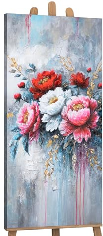 YS-Art Gemalte Blumen auf Leinwand Schöne acrylbilder Bunte Bilder handgemalt Wandbild Acrylmalerei modern Wohndekor Bilder Büro echte Kunst 115x50 cm