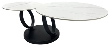Riess Ambiente Couchtisch Dancing Rings 133cm - schwarz weiß - Keramik | Stauraum, drehbar, als Beistelltisch nutzbar, hochwertig, höhenverstellbare Füße, minimalistischer Stil, Metallgestell