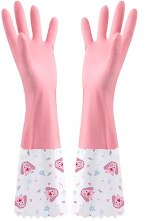 LaresDay Haushaltshandschuhe – Spülhandschuhe für Gartenarbeit, Reinigung, Geschirrspülen & Haushaltsarbeiten – Extra Langschutzärmel, Wasserdicht & Gefüttert mit Wärmeschutz (Rosa Breite)