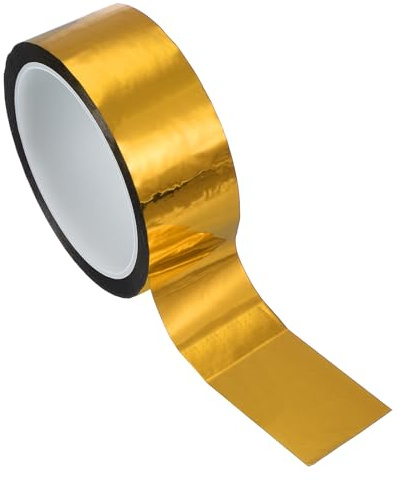PATIKIL Cinta De Poliéster Metalizada 40mm X 50 Metros, Cinta Decorativa Metálica Dorada Brillante Con Adhesivo Espejo Para Detalles Paredes Acrílicas Arte Gráfico Molduras Paredes