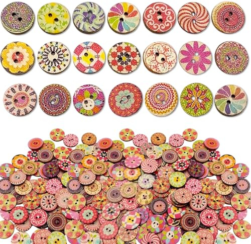 100 Pcs Mixed Vintage Wooden Craft Buttons – 1.5 cm Round Decorative Pieces for Sewing, Scrapbooking, DIY, Clothing, Handicrafts, Card Making & Embellishments