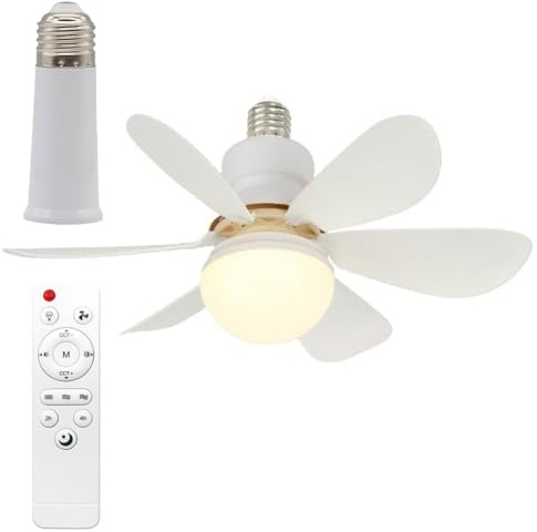 Générique Lampe Ventilateur Plafond avec Douille E27 (85-265V) - Ventilateur Luminaire Silencieux - Télécommande - 3 Vitesses & 3 Températures de Couleur - Pour Chambre, Salon, Bureau (40W)