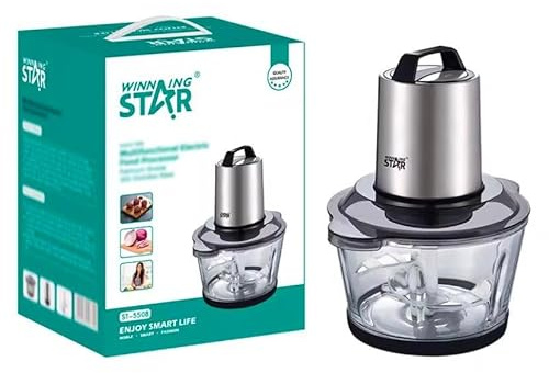 Winning Star Hachoir Électrique, Robot Culinaire Multifonction, 2L, ST-5508, Argent et Noir