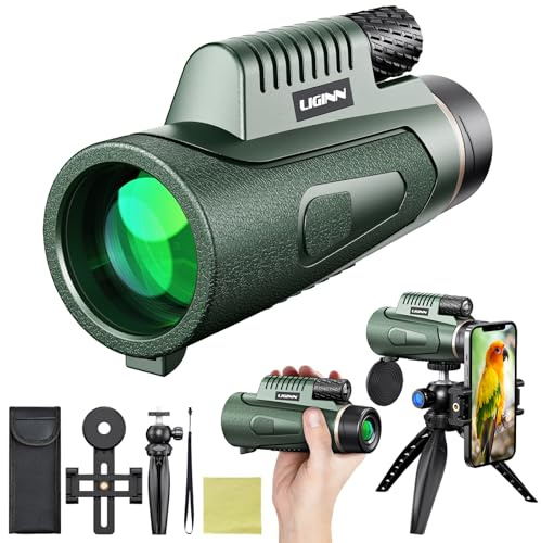 Ant Warrior Monokular Teleskop 12x50, HD Monokulars Fernglas mit Smartphone Halterung Stativ, FMC BAK4 Prisma Wasserdicht Kompakt Monokulars für Erwachsene Vogelbeobachtung Reisen (Grün)