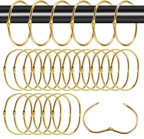 24 Stück 3.5 x 6.8cm Metall Vorhangringe, Duschvorhang Ringe, Vorhang Hänngend Ringe, 68mm Gardinenringe zum öffnen Gold, Duschvorhangringe Extra Groß, für Fenster Duschvorhänge, Innendurchmesser