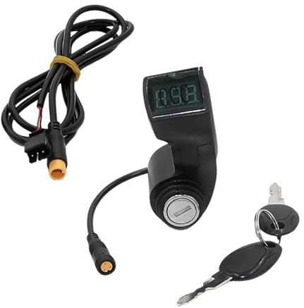 Milageto Interrupteur de vélo électrique avec clé, Affichage numérique de la Puissance de la Batterie, pièces de Rechange pour Interrupteur à clé de vélo, Serrure avec Câble