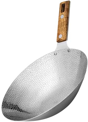 Homoyoyo Traditioneller Wok aus Edelstahl Silber mit Holzgriff | Abtropf und Aufbewahrungsfunktion, Multifunktional Einsetzbar, Praktisches Aufhängeloch