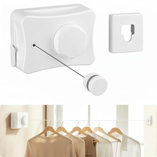 Tendedero Retractil Extensible Pared Exterior con Cuerdas e Interior (Tendal Pared) - Acero Inoxidable, 5.1m | Plegables, Compacto y Resistente a la Humedad para Colgar Ropa en Baño, Terraza y Balcon