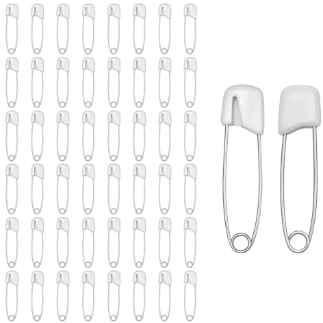 50x Baby Sicherheitsnadeln groß 55mm, Robustes Sicherheitsnadel Set | Sicherer Kunststoffverschluss für Windeln, rostfreier Edelstahl-Bügel zum Fixieren an Kleidung, bunte Kappen