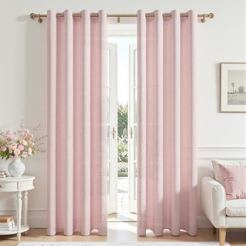 MRTREES Vorhänge Leinen mit Ösen Halbtransparent für Wohnzimmer Modern Schlafzimmer, Curtains Living Room, Vorhang Leinenoptik Landhausstil Lichtdurchlaessig 2er Set H 240 x B 140 cm Rosa