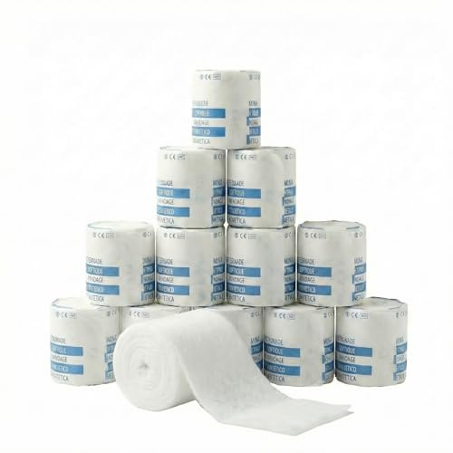 KMINA Venda de Acolchado Sintético Blanca 5 cm x 2,7 m (12 uds) | Almohadillado en poliéster hidrófobo transpirable, protección bajo escayola y férulas, fácil rasgado sin tijeras