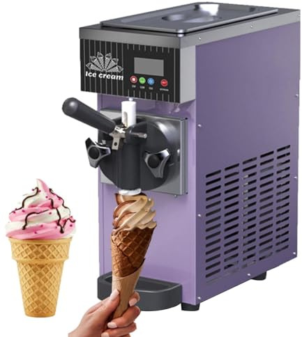 Macchina commerciale per gelato morbido, macchina per gelato a sapore singolo con pannello LCD, macchina da dessert da banco per ristoranti, snack bar e negozi, viola, 450 W