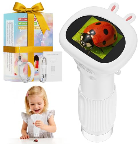 ASPOVEN Microscopio Digital Portatile Niños Zoom 1000X con Pantalla(Blanco)