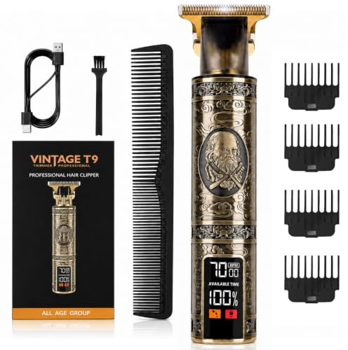 Beard Trimmer Professional Hair Clippers Men, Cordless Rechargeable Hair Trimmer for Men, Premium Barber Detailer Set with Battery T-Blade Shaver & LCD Display Gift