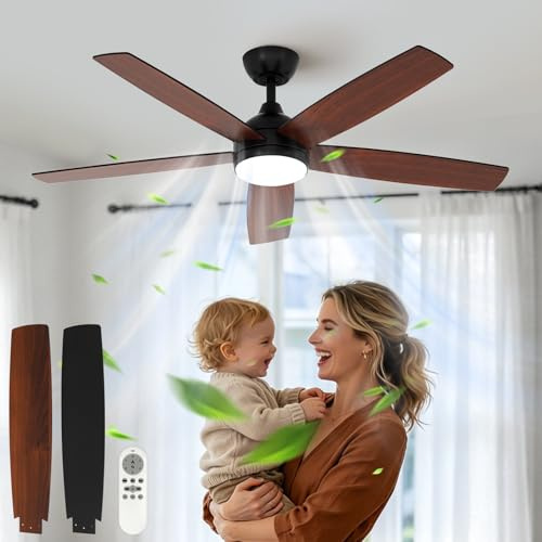 Comely Ventilatore da Soffitto con Luce, DC 132cm Ventilatore da Soffitto Camera, 3 Temperature Colore, 6 Velocità, Lampadario con Ventilatore, Estate/Inverno, per Soggiorno Camera Ingresso, Noce&Nero