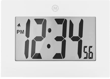 Marathon Calgary-Horloge numérique Murale-Horloge Grand Chiffres- Fonction Alarme-Fixation Murale-Piles incluses-Silencieux-Blanc