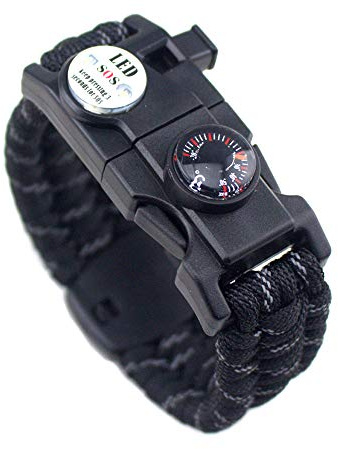 Bracelet de Survie 21 en 1, Kit de Matériel de Bracelet de Sport d'urgence à 7 Noyaux Paracord, Compas Imperméable, Voyant LED SOS, Thermomètre, Sifflet de Secours, Outil Multifonctionnel