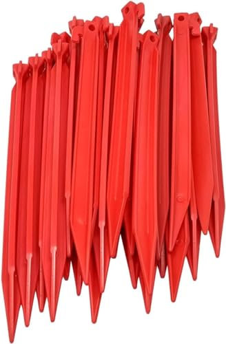 ToCi 48 x Kunststoff-Heringe 30 cm – Lange Zeltnägel mit T-Profil & Öse in Rot - Zeltbefestigung für weiche & sandige Böden - Camping-Heringe für Zelt, Garten, Trekking & Outdoor