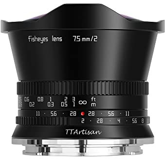 TT Artisan 7.5mm F2.0 APS-C Fisheye Objektiv kompatibel mit Sony E Mount Black Ultra-Weitwinkelobjektiv mit 180 Grad Bildwinkel Sony E Mount schwarz ohne Filter