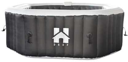 HOME DELUXE - Whirlpool Outdoor – Drop – Colore: nero, diametro 185 cm, altezza 65 cm, 130 ugelli – con copertura, kit di riparazione, set di filtri | esterno Whirlpool Spa per 6 persone