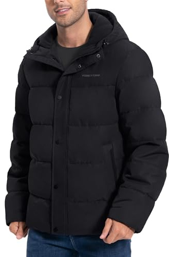 Pioneer Camp Puffer Coat Mens Warm Winter Coat Puffer Jacket Men Waterproof Down Jacket Thicken Insulated Windproof Hooded Down Quilted Jacket Coat