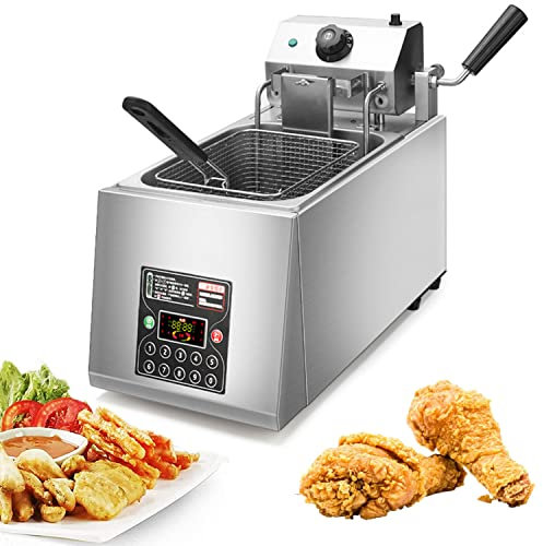 Friteuse Électrique Professionnelle Friteuse Tout INOX Cuve Amovible, Température Réglable 50° à 200°C, INOX, Poignée Cool Touch, Protection Thermique, pour Poisson Frites Poulet à l'huile,8l