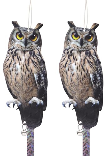 Falsche Eule Köder, um Vögel zu erschrecken, 2PCS Taube Abschreckung Vogelschreck reflektierende Eule hängende Dekoration Vogelschutzgerät, um Vögel weg von Garten Terrasse Fenster zu halten