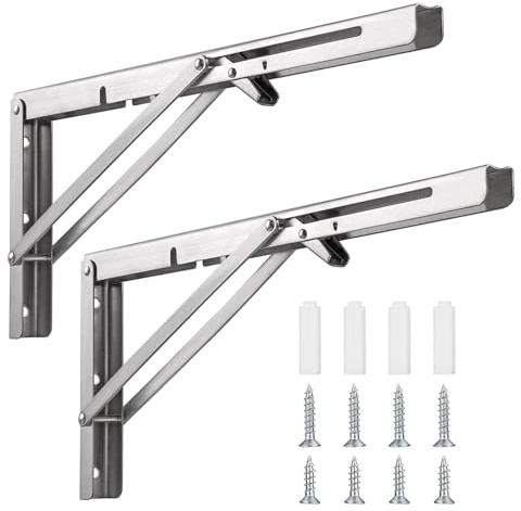 Nutabevr 2-pack professionella fällbara konsoler i rostfritt stål, 400 mm fällbart konsolbord, platsbesparande vikbar hylla, väggmonterad flytande bordshållare, triangulära hållare, för