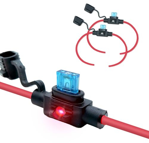 Parts PTT Portafusible LED en línea/aéreo impermeable/estanco IP67 para fusibles mini ASP, 12V–32V DC, hasta 30A, cable 12 AWG – Para coche, barco, moto, camper y sistemas solares – Pack 2