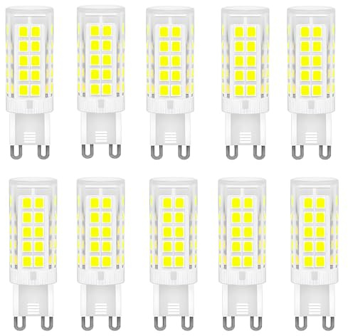 WULUN Bulbo LED G9 3W blanco frío 6500k, luz no ajustable, equivalente a bulbo halógeno de 33w, bulbo de maíz LED G9 para iluminación doméstica, sin parpadeo, AC 220-240v, 10 paquetes
