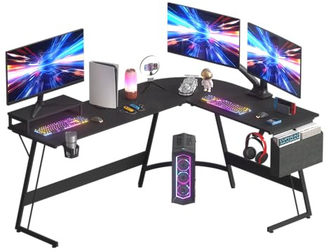 SANODESK Escritorio Esquinero Mesa Gaming Escritorio Gaming 167x127x75cm,Escritorio en Forma de L,con una Mesita para Soportar el Monitor,Secretaria Escritorio,Mesa esquinera para PC Grande-Negro