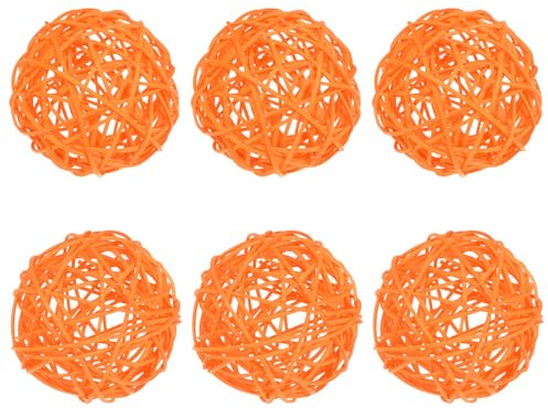 M METERXITY 6-Pack Bolas de Ratán de Mimbre 80mm/3.2 Pulgadas Bolas de Ratán Decorativas Orbes Rellenos de Jarrón Rellenos de Cuenco para Navidad/Día de Acción de Gracias [Naranja]