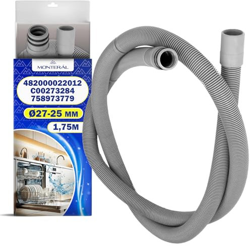Tubo Desague de Lavavajillas 1,75 m Ø27-25 mm con Código Original 482000022012 C00273284 758973779 para Whirlpool para Indesit para Smeg - Garantía de 10 Años - MONTERAL