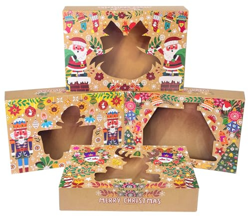 Gcardist Weihnachtskranz Keksdosen mit Fenster 12Pack 15,24x20,32x6,85 cm Bäckerei Box Gebäck Box für Weihnachten(6x8x2,7 Inch)