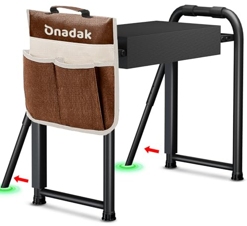 Onadak Heavy Duty Garden Kneeler & Seat with Support Legs, 400lbs Capacity Foldable Gardening Stool, Extra Thick Pad & Large Tool Organizer Bag, Ergonomic for Seniors - Dark Black