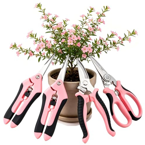 Set de 4 Tijeras de Jardinería, Tijeras de Podar de Acero Inoxidable para Rosas y Flores, Tijeras Bypass Ergonómicas con Bloqueo de Seguridad, para Ramas, Setos, Bonsáis, Plantas