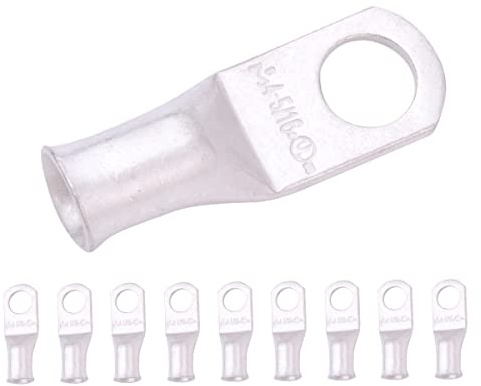 SELTERM 4 AWG (25 mm²) - 5/16 (M8) ⌀ Hole UL Marine Grade Wire Lugs, Battery Cable Ends, Tinned Copper Eyelets, Tubular Ring Terminal Connectors [B34] - 10 Pack | Heavy Duty Copper Battery Cable Lugs, 4 Gauge Ring Terminals, UL Wire Lugs Electrical Battery Cable Ends, Terminal Connector