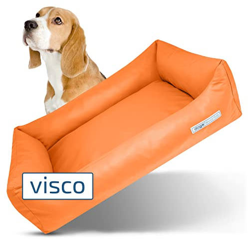 dogsfavorite Hunde-Bett mit Visco-Kissen - waschbares Hundekörbchen - hochwertiges Hundesofa - gelenkschonendes Hundekissen - robuste Hundematte - orange - Gr. L - 115 x 85 cm