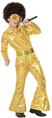 Atosa | Disfraz de Disco Años 70 Infantil | Traje Fiesta Retro para Niño | Diseño Mono Dorado | Incluye Mono y Cinturón | Ideal para Carnaval, Fiestas y Eventos Escolares | Talla 3-4 Años