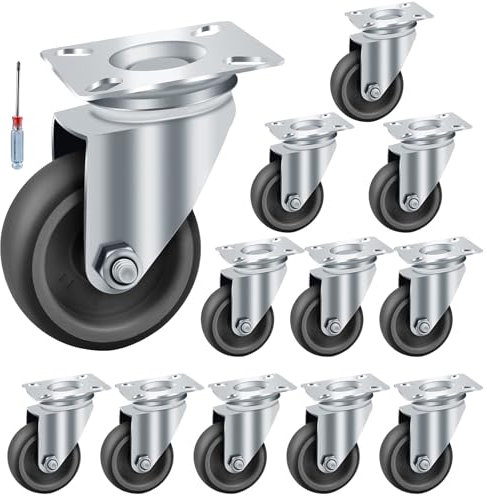 AMIGOB 12 Stück Lenkrollen,Ø50mm Schwerlastrollen,gummi Möbelrollen,Transportrollen mit 48 Schrauben,Räder für möbel, Tragkraft 50kg pro Lenkrolle