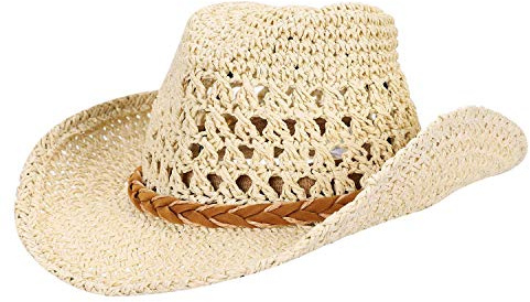 ITODA Strohhut Eltern-Kind Westernhut Stroh Cowboyhut Sonnenschutz Sonnenhut für Damen Herren Texashut für Junge Mädchen Rodeohut Unisex Panamahut Outdoor Bindemütze Sommer Mütze mit Kinnband
