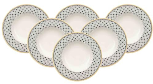 Villeroy & Boch Audun Promenade - Set di 6 piatti fondi in porcellana premium, 24 cm, colore: Bianco/Grigio/Giallo