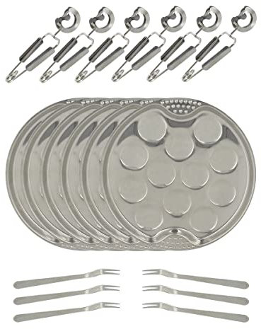 Menastyl 5040063 The Kitchenette-Servizio 18 Pezzi, 6 Piatti da 12 Ø 19 cm + 6 pinzette 6 forchette per lumache, Acciaio Inossidabile