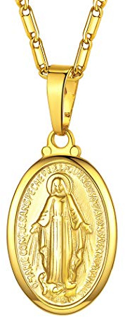 Suplight Collana Donna Medaglia Miracolosa Placcato Oro 18K Collana Donna con Medaglia Miracolosa Oro Ciondolo Madonna Miracolosa Maria Vergina Religioso Catolico Cristiano