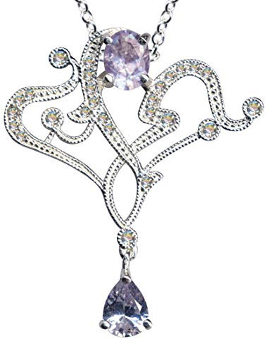 Chaîne + pendentif Art Nouveau Art Nouveau Lavande Collier en argent sterling 925 véritable Oxyde de Zirconium Amour Foi Espoir Emotion Symbole Motif Objet Blanc extravagant bien tendance clair beau,