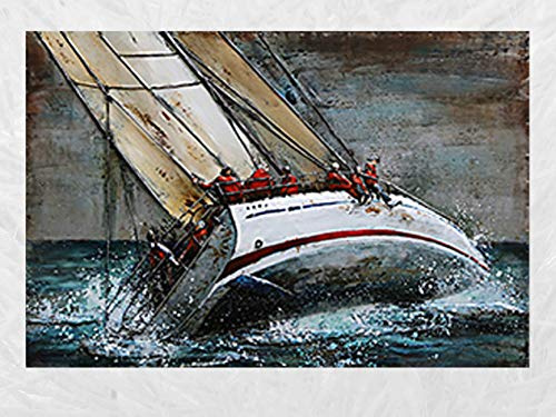 IDYL Tableau en métal effet 3D | Art moderne | Voilier Klipper Bateau à Voilier Bateau en route | 80 x 120 x 7 cm | N° 1644