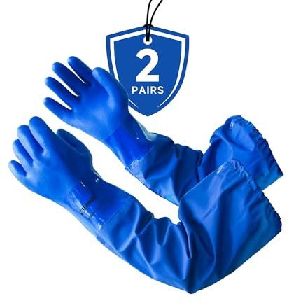 LANON 2 Pairs 26 Elbow Length PVC Chemical Resistant Gloves, Heavy-Duty Long Rubber Gloves, Acid, Alkali & Oil Protection, Large