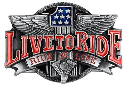 BOBIJOO Jewelry - Gürtelschnalle mit der Amerikanischen Flagge Live to Ride-USA Bronze Dornschließe Metall-Biker Gürtel